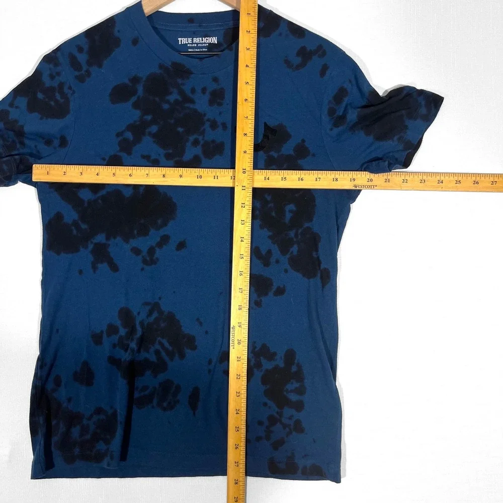 True Religion Tie Dye BUDDHA LOGO T-Shirt Streetwear Y2K Mens Small Blue Black‎
